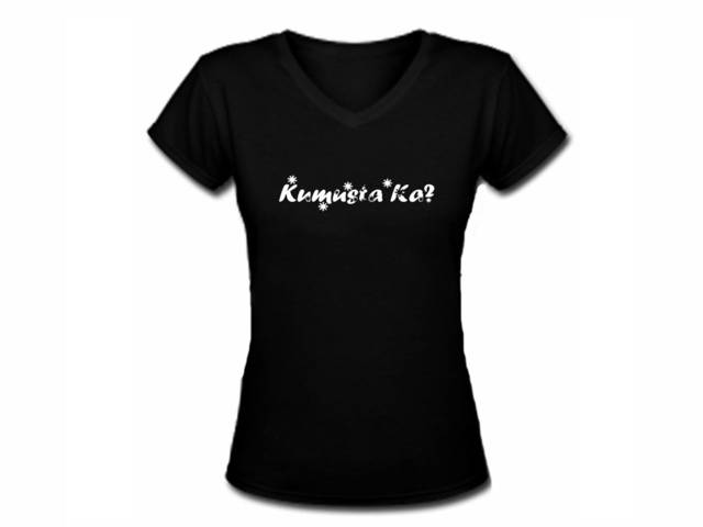 Kumusta ka -Tagalog pinay silk printed woman body fit black t-shirt